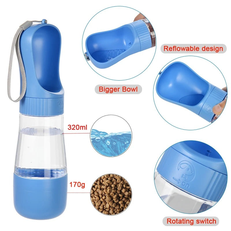 Portable Pet Water & Food Bottle – 2 in 1 Travel Feeder (330ml)
